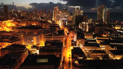 An aerial view shows a deserted street in the Lebanese capital Beirut during a nighttime curfew imposed to stem the spread of coronavirus. AFP