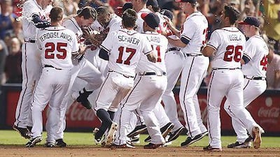 Atlanta Braves are the best team in the MLB but baseball fans in the UAE will be hard pressed to see them on TV when the play-offs start because ESPN went off the air. Tami Chappell / Reuters