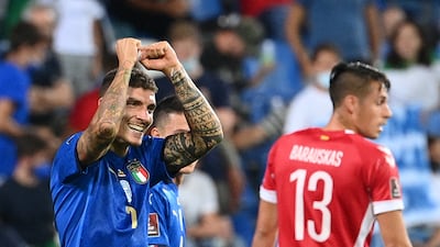 Italy defender Giovanni Di Lorenzo celebrates after scoring his team's fifth goal. AFP