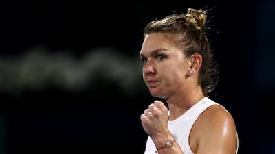 Simona Halep of Romania reacts against Jennifer Brady of USA during the women's singles semi final match on Day Five of the Dubai Duty Free Tennis. Getty Images