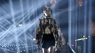 The Saint Laurent show took place amid spotlights, for Womenswear Spring/Summer 2020. Getty Images