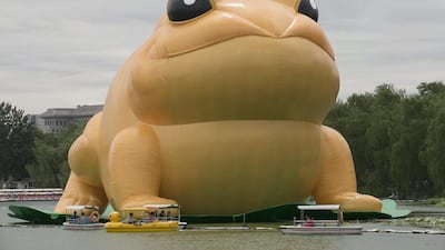Media reports of the giant inflatable 'Golden Toad' floating on a lake at the Yu Yuan Tan Park in Beijing, China have been taken down amid social media reports comparing the toad to former president Jiang Zemin. Role Dela Pena/EPA