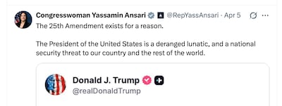 Iranian American Democratic Representative Yassamin Ansari is among those who have suggested that the 25th Amendment be invoked on US President Donald Trump.