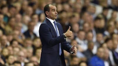 Everton manager Roberto Martinez observes his side during their Premier League draw with Tottenham Hotspur on Saturday. Toby Melville / Reuters / August 29, 2015