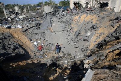 A crater from an Israeli air strike in Al Qarara, Gaza Strip, before a ceasefire took effect on November 14, 2019. AP Photo
