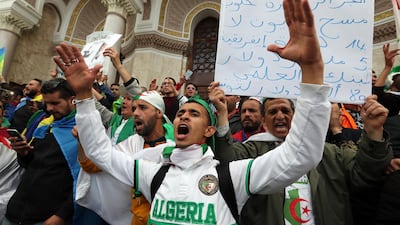 Algerian protesters shout slogans during a demonstration in Algiers, Algeria. EPA