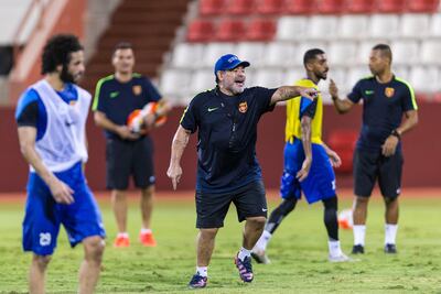 Diego Maradona leads his first training session in Fujairah. Christopher Pike / The National