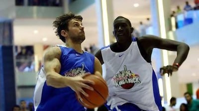 Zack Barjic, left, takes on Mamadou Ndiaye in Dubai Mall on Thursday.