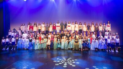 The entire cast during dress rehearsal for the performance of DPA Performs by the Dubai Performing Arts Academy at the Madinat Theatre in Dubai. Duncan Chard for the National