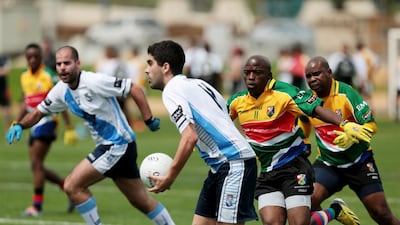 Team South Africa plays against team Galicia during their Gaelic football match during the GAA World Games at Zayed Sports City in Abu Dhabi on March 6, 2015. Christopher Pike / The National