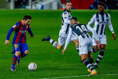 Barcelona's Lionel Messi in action during the Spanish La Liga match against Levante. AP