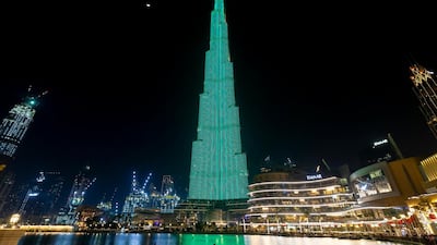 Burj Khalifa lights up in celebration of St Patrick’s Day. Wam