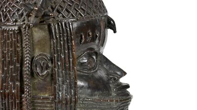 A view of the Benin Bronze depicting the Oba of Benin. The object, purchased by the University of Aberdeen at auction in 1957, is now set to be returned to Nigeria. University of Aberdeen