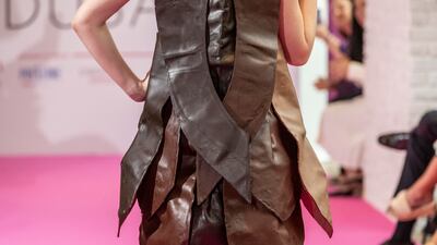 The intricate layered back of the Audrey Hepburn-inspired outfit