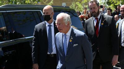 Britain's Prince Charles walks to his car after visiting Ukrainian Orthodox Cathedral Assumption of the Blessed Virgin on May 18, 2022 in Ottawa. AFP