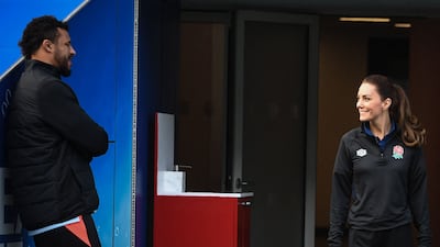 The Duchess of Cambridge chatted to Courtney Lawes during the session at Twickenham Stadium in England. AFP