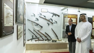 Sheikh Mohamed and President Sisi tour Al Alamein Military Museum. Mohamed Al Hammadi / Ministry of Presidential Affairs
