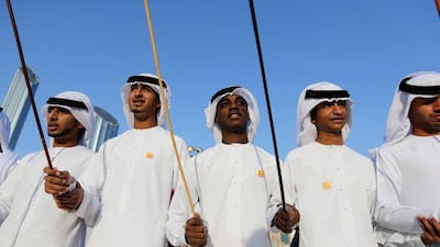 Dubbed “the stick dance”, this folk dance features two rows of men standing united and face-to-face, chanting traditional Bedouin tunes while waving their sticks forwards and backwards at the rhythmic beat of the drums. Sammy Dallal / The National