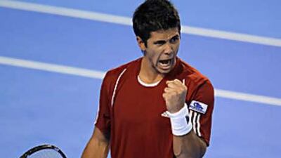 Fernando Verdasco celebrates a point against Jose Acasuso as Spain clinch the Davis Cup.