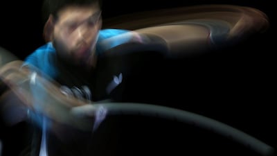 Chuang Chih-yuan of Chinese Taipei in action against Jun Mizutani of Japan during Day 1 of the 2016 Table Tennis Asian Cup at Dubai World Trade Centre on April 28, 2016 in Dubai. (Photo by Warren Little/Getty Images)