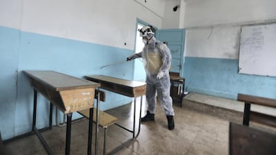 Syrian volunteer group The White Helmets have been disinfecting schools in the Aleppo countryside as part of efforts to contain coronavirus. Courtesy: The White Helmets.