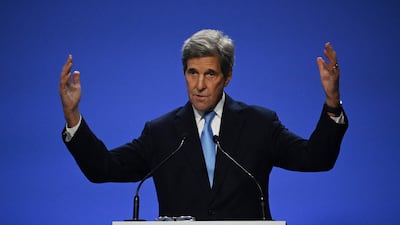 US special climate envoy John Kerry speaks on a joint China-US statement aimed at increasing climate action at Cop26 in Glasgow. AFP