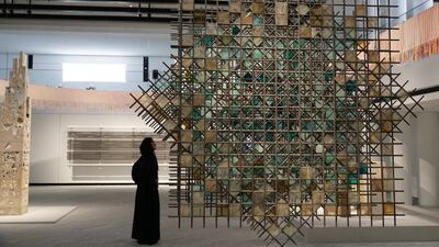 Talin Hazbar’s ‘Transient: A Brief Stay’ and Zeinab Alhashemi’s glass-and-steel work ‘Metamorphic'. Courtesy Louvre Abu Dhabi