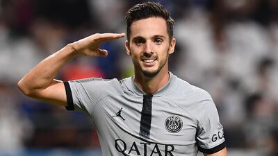 PSG midfielder Pablo Sarabia celebrates after opening the scoring. AFP