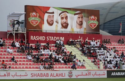 New signage of the Shabab Al Ahli Dubai Club at the Rashid Stadium. Pawan Singh / The National