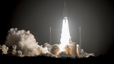 The Ariane 5 rocket carrying Al Yah 3 blasts off from French Guianalast January. P. Piron / EPA
