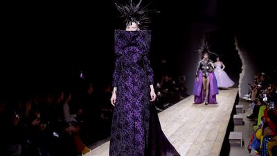 A Moschino dress featured a collar stretched to almost cover the face. Getty Images