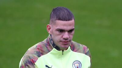 Manchester City goalkeeper Ederson during the training on Monday. PA