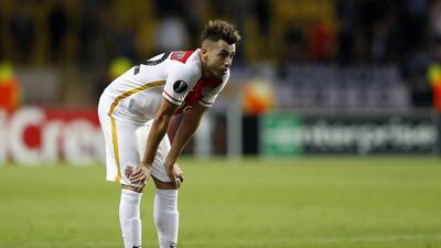 Stephan El Shaarawy of Monaco reacts at the end of the Europa League match against Tottenham Hotspur on Thursday night at the Stade Louis II. Valery Hache / AFP