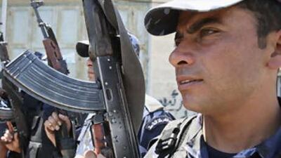 Members of the Palestinian security forces in the West Bank town of Idna near Hebron.