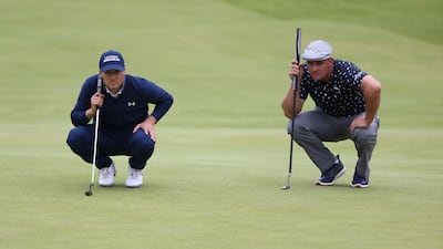 United States' Jordan Spieth, left, and countryman Bryson DeChambeau on the 18th green. DeChambeau finished with a disappointing one-over 71.