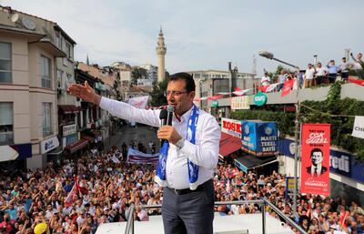 Ekrem Imamoglu addresses a rally on June 21, 2019, two days before a re-run of the Istanbul mayoral election. Reuters