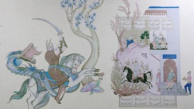 The digital print of a Persian manuscript shows the minute detail and quality that is preserved. Pawan Singh / The National