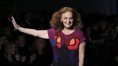 Diane von Furstenberg, with a splashy show that ended in a shower of gold confetti, celebrated the 40th anniversary of her famous wrap dress, AP