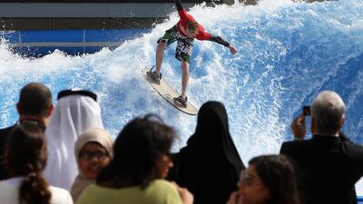 The Bubble' s Barrel ride at Yas Waterworld on Yas Island in Abu Dhabi. Pawan Singh / The National