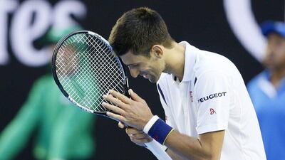 Novak Djokovic of Serbia gestures during fourth round match against Giles Simon of France at the Australian Open Grand Slam tennis tournament in Melbourne, Australia, 24 January 2016. Made Nagi / EPA