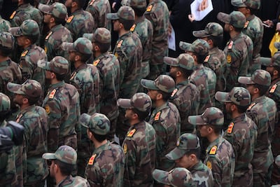 Islamic Revolutionary Guard Corps cadets attend the funeral of a senior Quds force commander in 2023. AFP