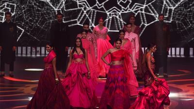 Models present crerations by designer Nikhil and Shantanu