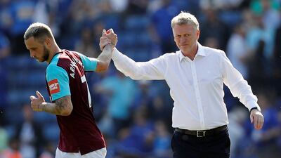 West Ham United manager David Moyes and Marko Arnautovic celebrate after the victory over Leicester City. Darren Staples / Reuters