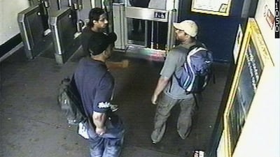 CCTV footage of three of the four London bombers, Shehzad Tanweer, Germaine Lindsay and Mohammed Sidique Khan entering Luton train station to carry out a practice run for the July 7 attacks, on June 28, 2005
