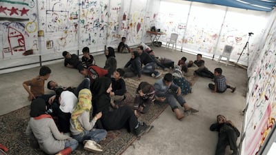 Children aged 12 to 15 from a local school in Al Bab have joined Salman Ibrahim in his theatre mission. Bader Taleb