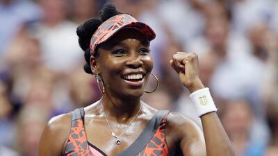 Venus Williams celebrates her win over Petra Kvitova. Kathy Willens / AP Photo