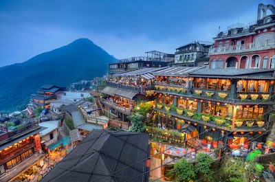Teahouses at the mountain town of Juifen in Taiwan. Getty Images
