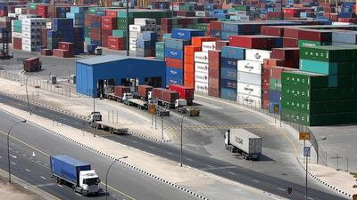 Cargo containers at the Terminal 1 in Jebel Ali port in Dubai. Pawan Singh / The National