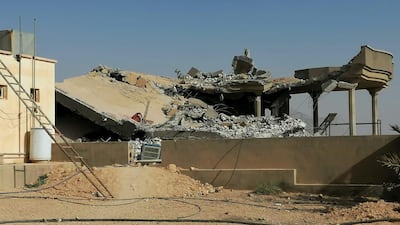 The destroyed headquarters of Kataib Hezbollah in Qaim. Reuters