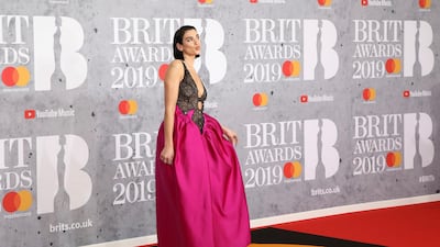Dua Lipa in straight-off-the-runway Christopher Kane. Photo: Getty